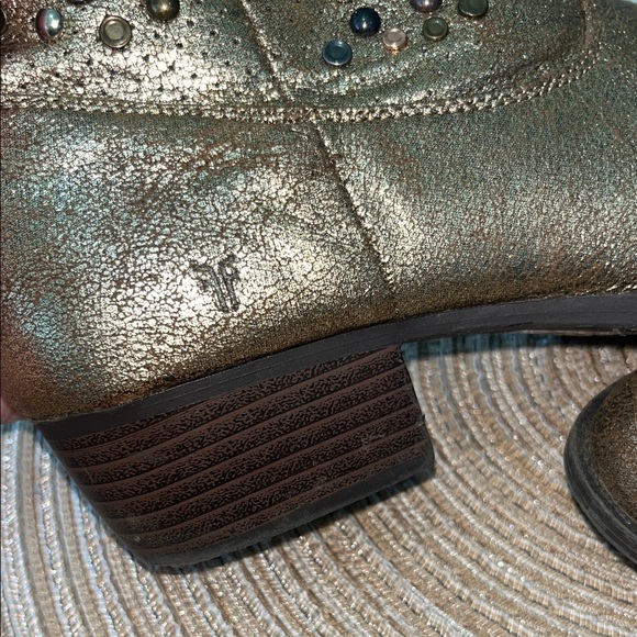 Frye Deborah Gold Studded Ankle Boots - Picture 5 of 7